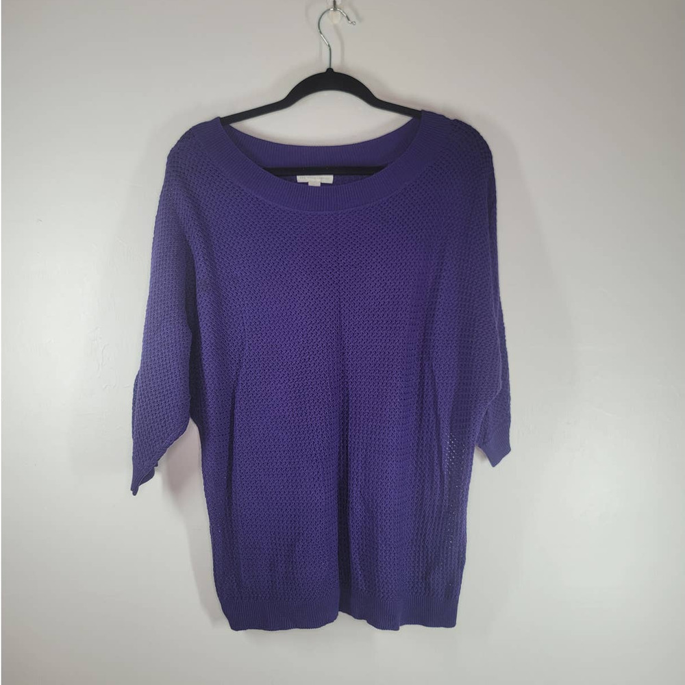 New York & Company Women's 3/4 Sleeve Open Knit Pullover Sweater Violet Size XL